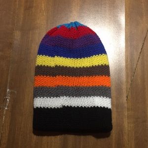 Stripes And Black Hand Knit Beanie Hat